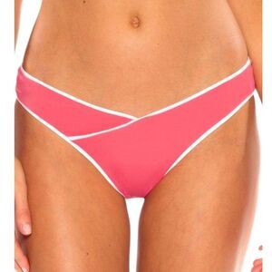 BECCA Bikini Bottoms SMALL Pink White Crossover Hipster High Cut NWT
